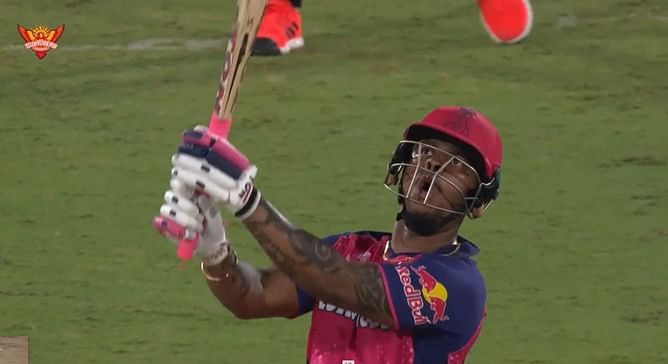 [Watch] Ample time as Shimron Hetmyer admires his own 106-metre six off T Natarajan in SRH vs RR IPL 2024 thriller