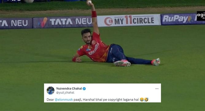 [Picture] "Dear Elon Musk paaji, Harshal bhai pe copyright" - Yuzvendra Chahal on Harshal Patel copying his pose in CSK vs PBKS IPL 2024 game