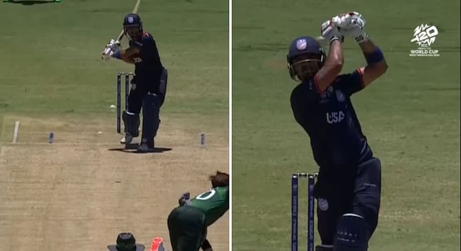 [Watch] USA captain Monank Patel smacks Shaheen Afridi for 4 & 6 to reach 50 in T20 World Cup match vs Pakistan