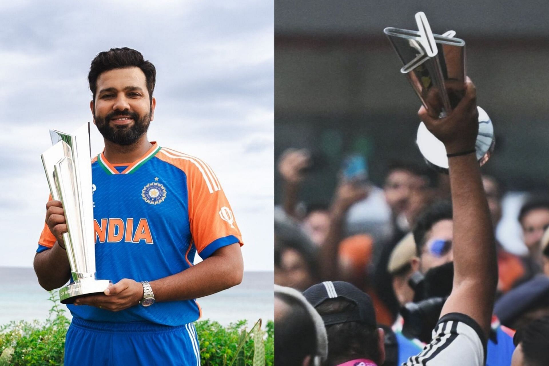 Rohit Sharma became the second Indian captain to win T20 World Cup (Image via Instagram/@rohitsharma45 and @mumbaiindians)