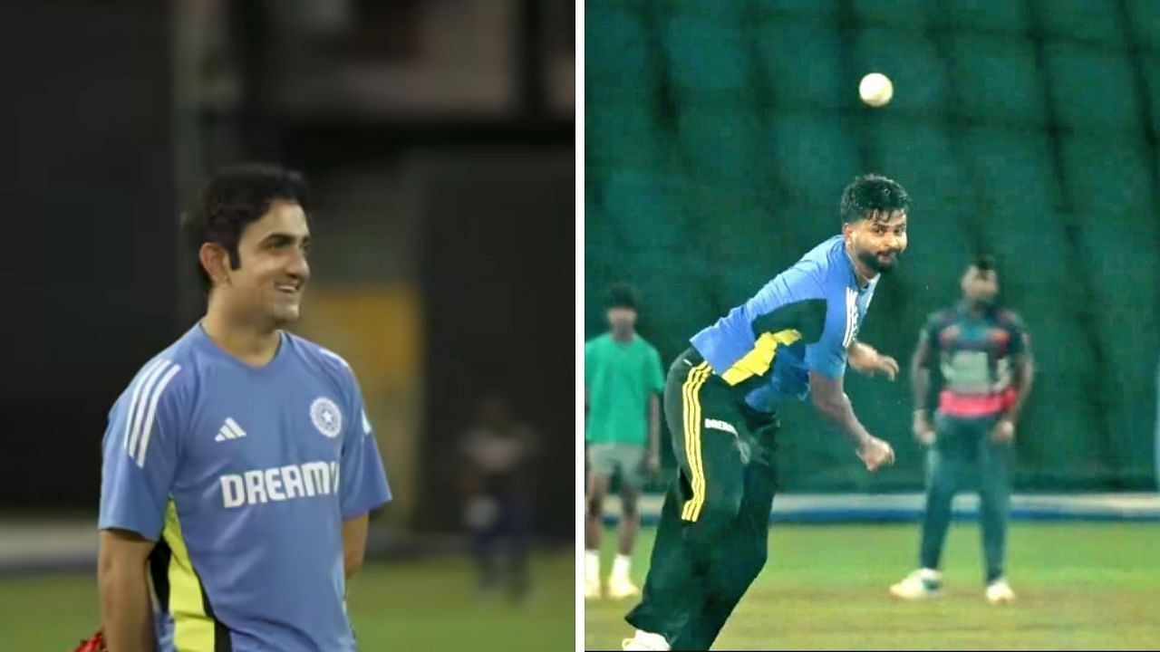 गौतम गंभीर की निगरानी में श्रेयस अय्यर ने प्रैक्टिस के दौरान गेंदबाजी की (Photo Credit: X/@BCCI)