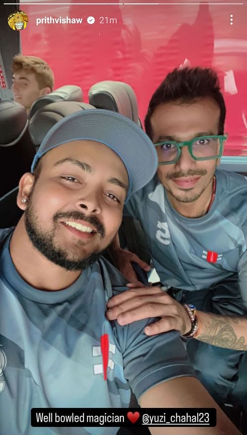 Prithvi Shaw hails Yuzvendra Chahal for his dream debut for Northamptonshire (Image via Instagram/@prithvishaw)