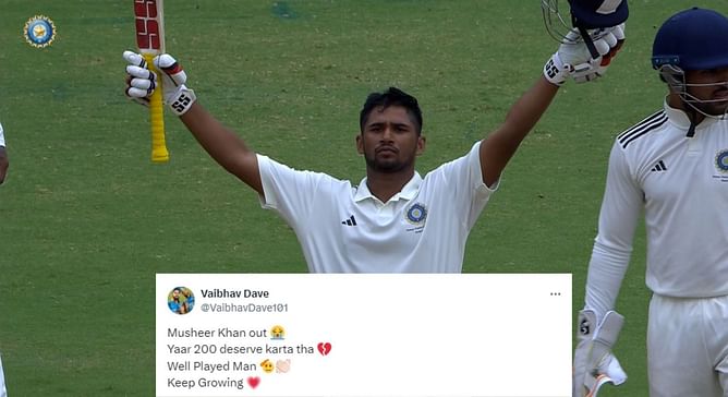 "200 deserve karta tha" - Fans erupt as Musheer Khan hits 181 in Duleep Trophy