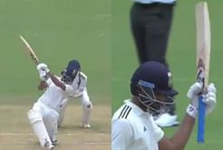 [Watch] Savior Axar Patel smashes 6,4,6 against Manav Suthar to bring up 50 in Duleep Trophy 2024