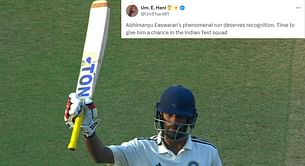 "Time to give him a chance in the Indian Test squad" - Fans react as Abhimanyu Easwaran scores 4 consecutive centuries in first-class cricket