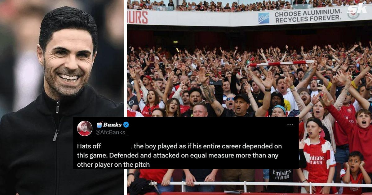 Mikel Arteta and Arsenal fans loved what they saw from the Gunners star (Images: Getty Images and @AfcBanks_)