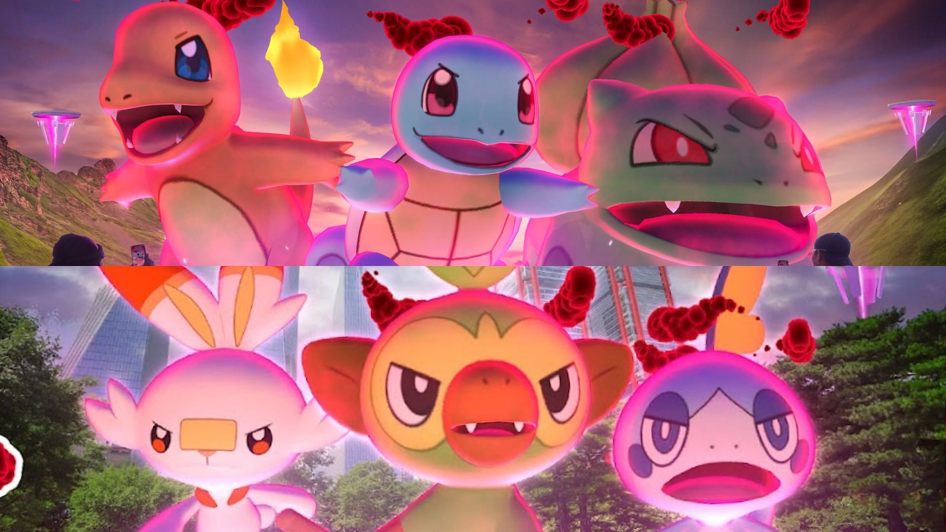 Dynamax Kanto vs Galar starters in Pokemon GO (Image via TPC)