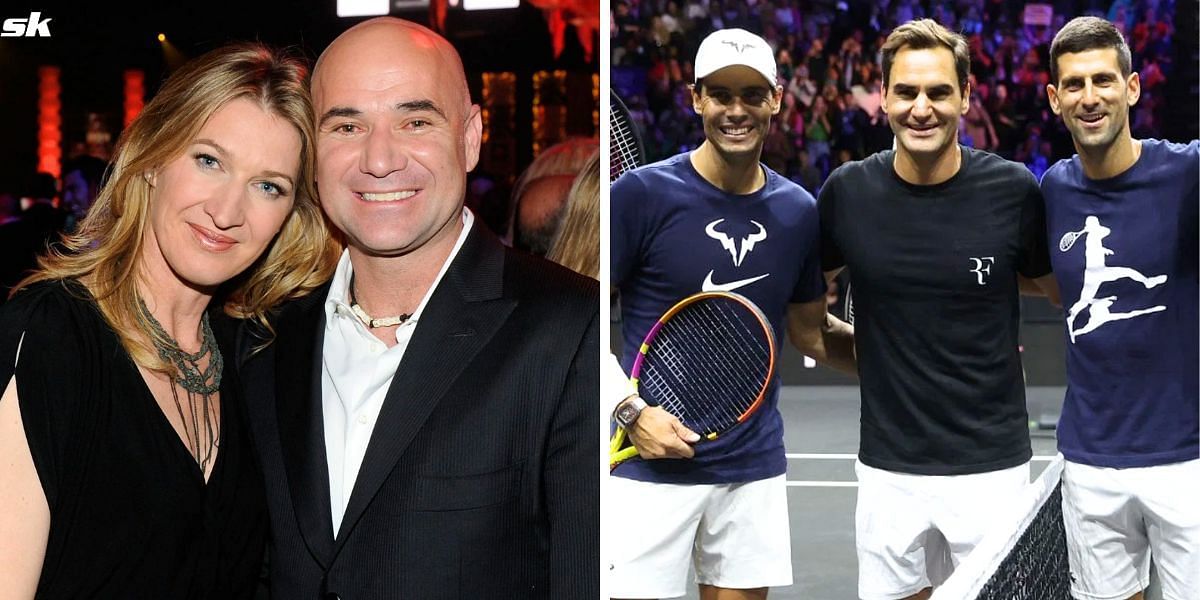 Andre Agassi and Steffi Graf (L); Rafael Nadal, Roger Federer and Novak Djokovic (R) (Image Source: Getty)