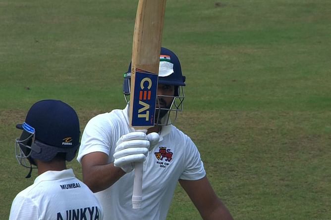 [Watch] Shreyas Iyer reaches fifty with a boundary during the MUM vs ROI Irani Cup 2024 game