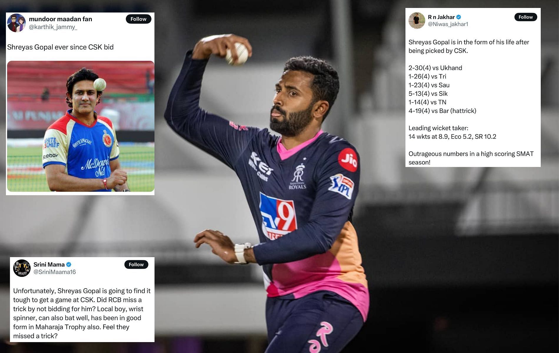 Shreyas Gopal has been in brilliant form in SMAT 2024. (Pics: Instagram/shreyasg0519/X/@karthik_jammy_/@Niwas_jakhar1/@@SriniMaama16).