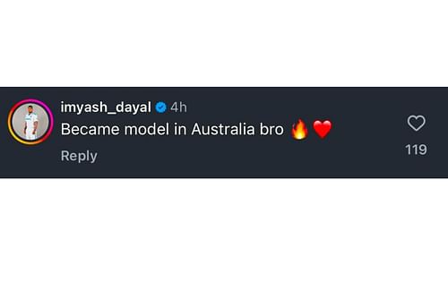 Screenshot of Yash Dayal's comment.