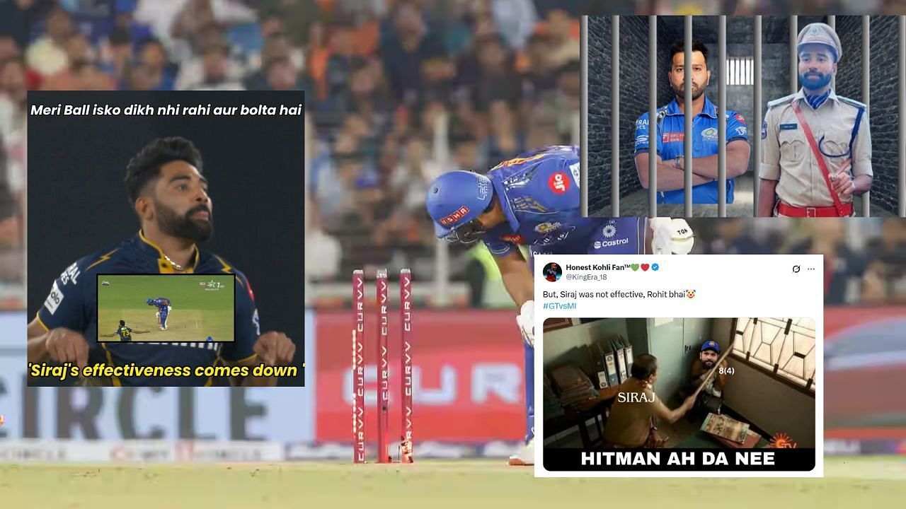 मोहम्मद सिराज ने रोहित शर्मा को किया बोल्ड (Pc: IPL, X@KingEra_18, X@1no_aalsi_, X@desi_bhayo88)