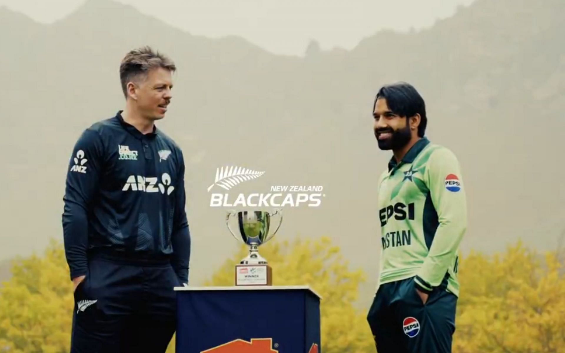 Pakistan and New Zealand captains before the match. (Image: @BLACKCAPS/X)