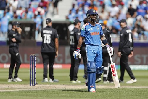 Virat Kohli managed only 11 runs in India's 2025 Champions Trophy Group A game against New Zealand. [P/C: Getty]