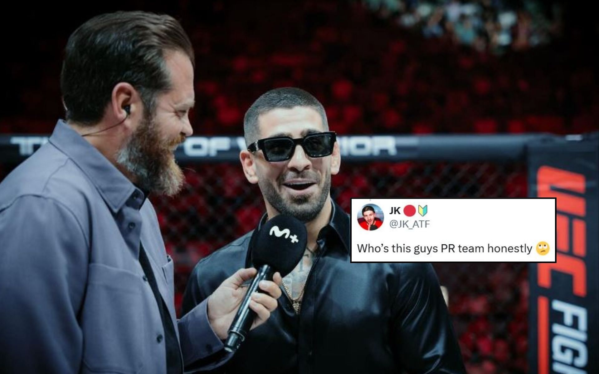 Fans react (insert) to Ilia Topuria (pictured) changing his nickname. [Image credit: @iliatopuria on Instagram, @mma_orbit on X]