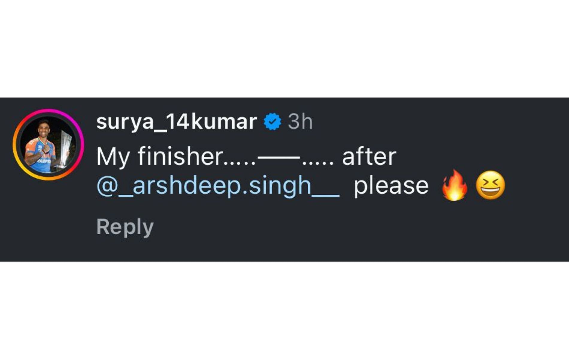 Screenshot of Suryakumar Yadav's comment.