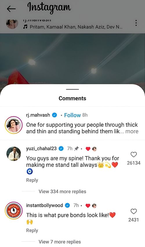 Yuzvendra Chahal reacts to RJ Mahvash's Instagram post - Source: RJ Mahvash/IG