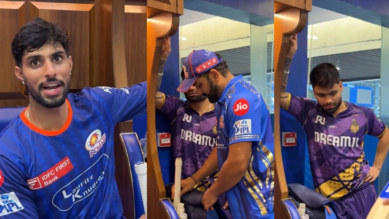 रिंकू सिंह ने रोहित शर्मा से मांगा बैट (Pc: X@mipaltan Snapshots)