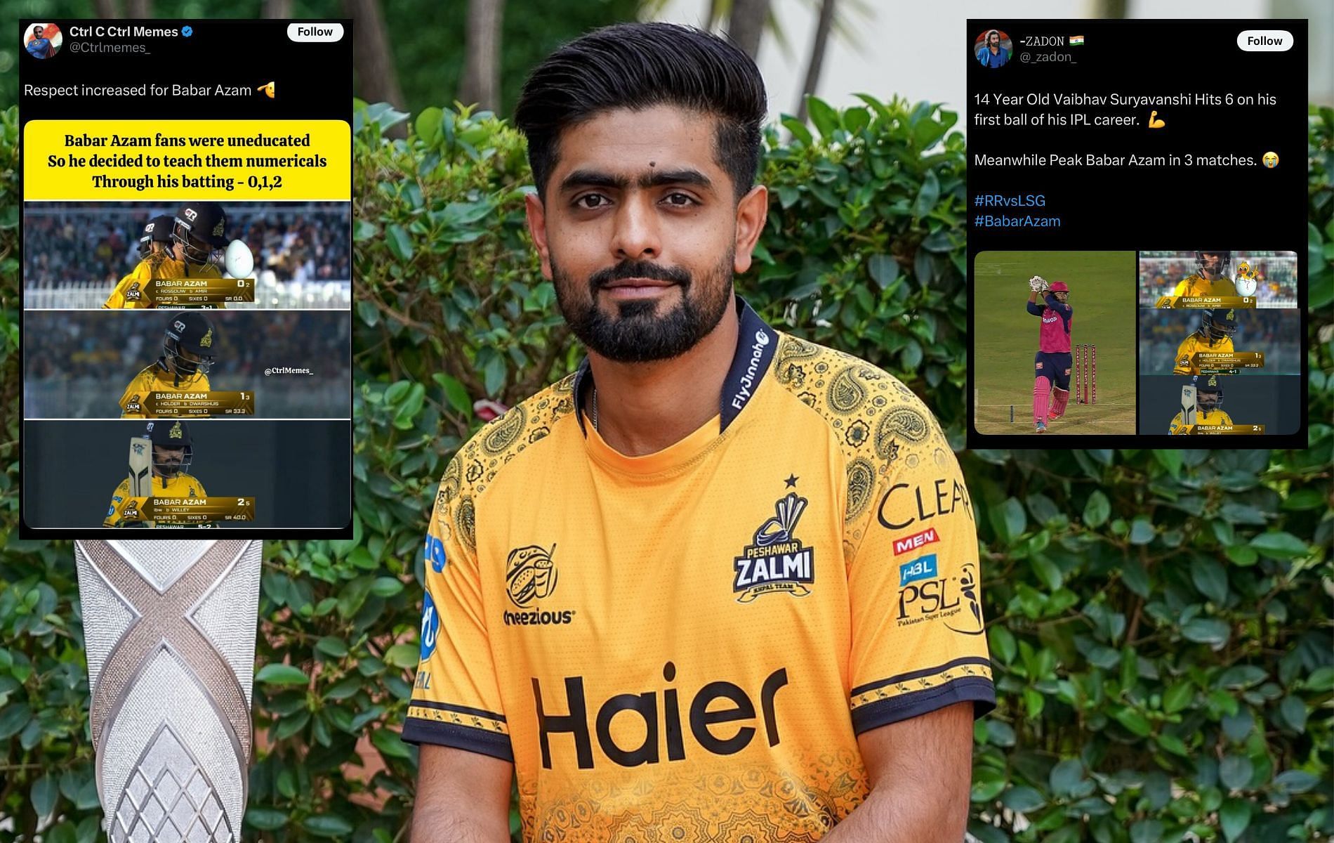 Babar Azam was trolled by fans for yet another failed outing. (Pics: Instagram/peshawarzalmipk/X/@_zadon_/@Ctrlmemes_).