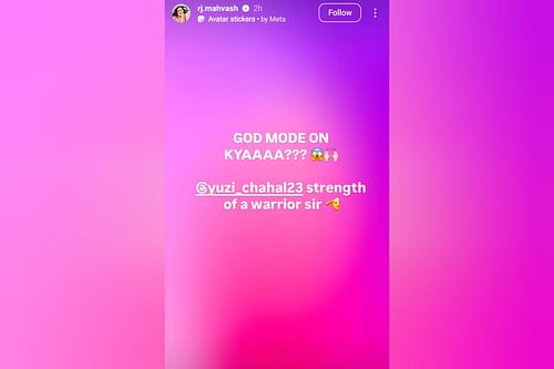 RJ Mahvash reacts to Yuzvendra Chahal's hat-trick (Image via Instagram-@rj.mahvash)