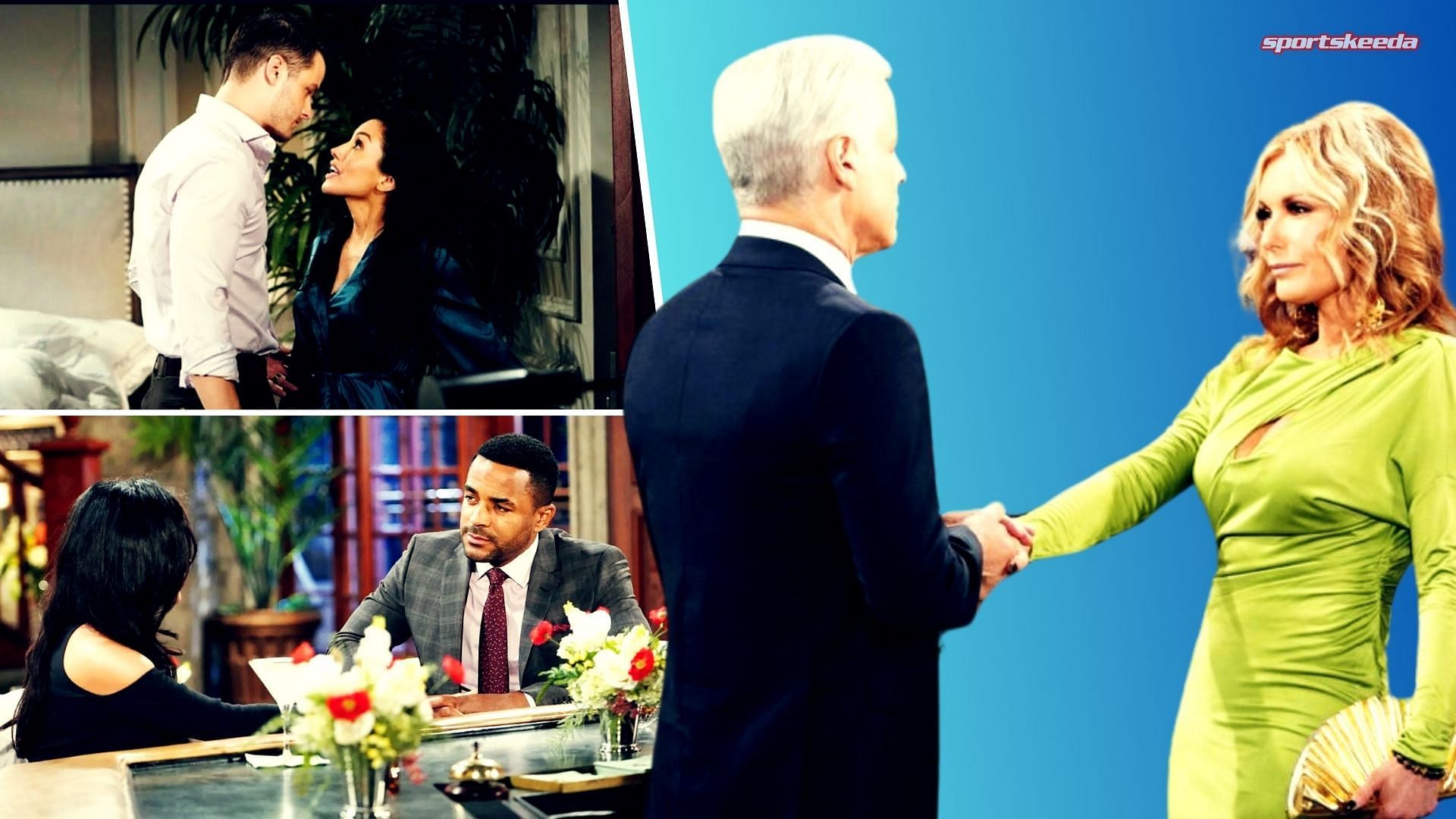 Clockwise from topleft, Kyle, Audra, Michael, Lauren and Nate on Y&amp;R (Custom cover edited by Sportskeeda, Original images via CBS/@The Young and the Restless)