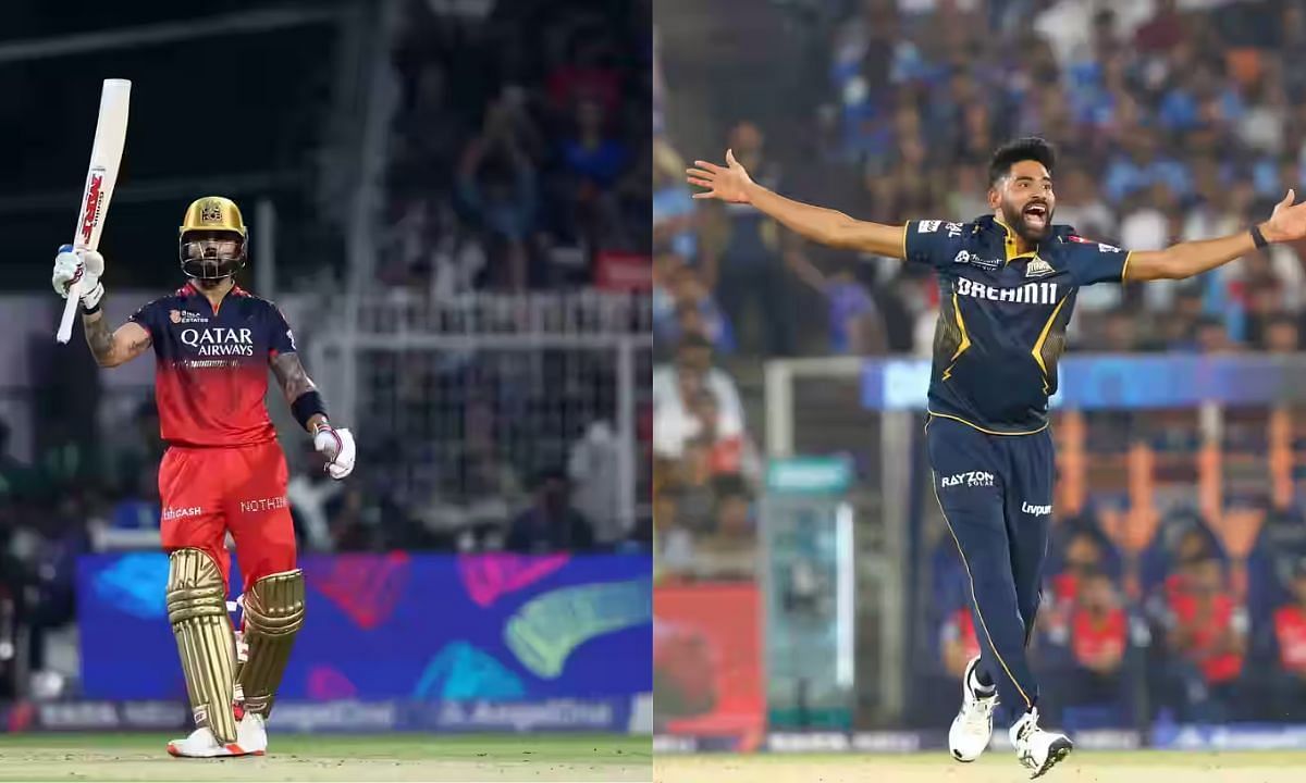 आरसीबी के बल्लेबाज विराट कोहली और जीटी के गेंदजाब मोहम्मद सिराज (Image Credits: IPLT20)