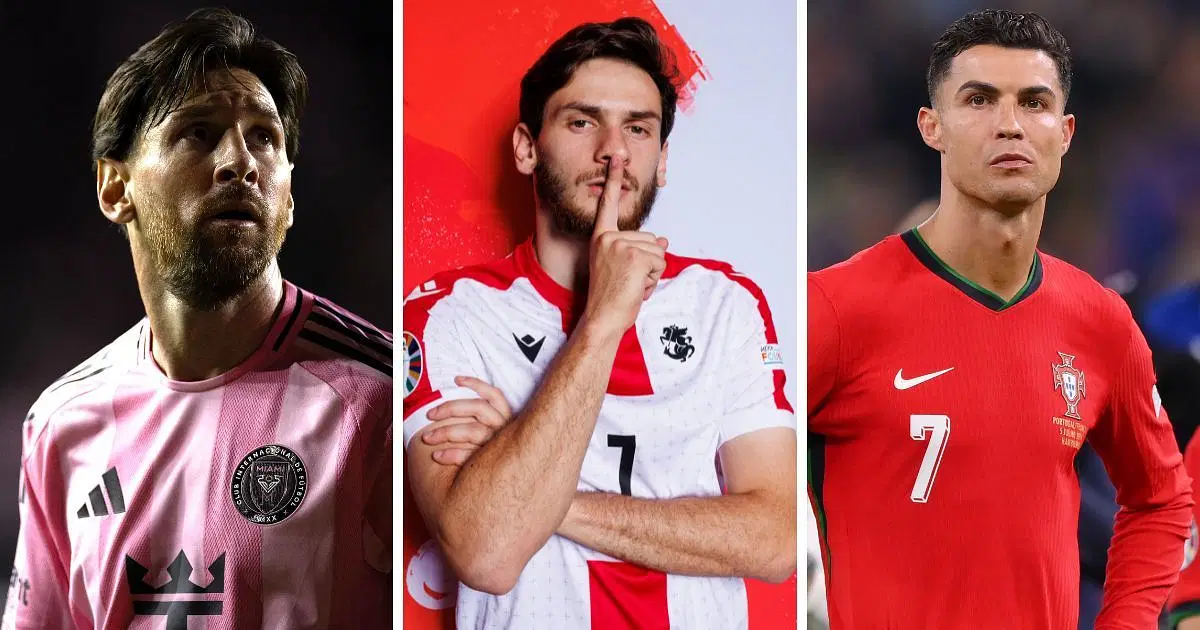 L to R: Lionel Messi, Khvicha Kvaratskhelia, and Cristiano Ronaldo (All images sourced from Getty)