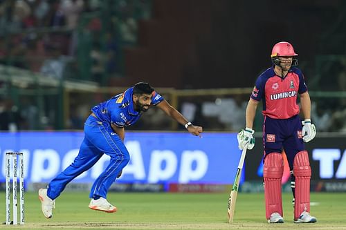 Jasprit Bumrah during his follow through (Image Credits: Getty)