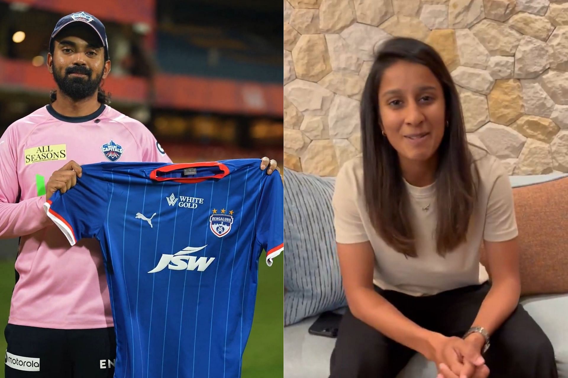 KL Rahul (L) and Jemimah Rodrigues (R) (Image via X-@bengalurufc)