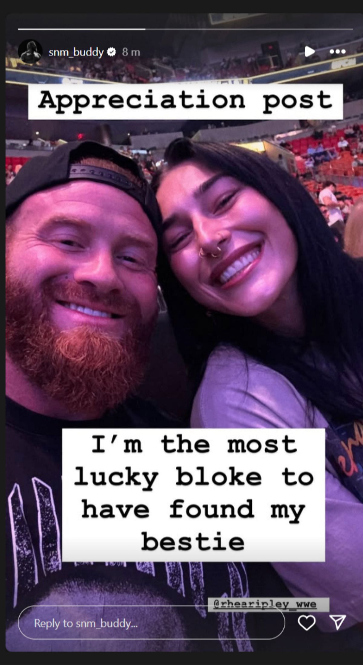 Buddy Matthew&#039;s message to Rhea Ripley. [Photo courtesy: Buddy&#039;s Instagram Story]