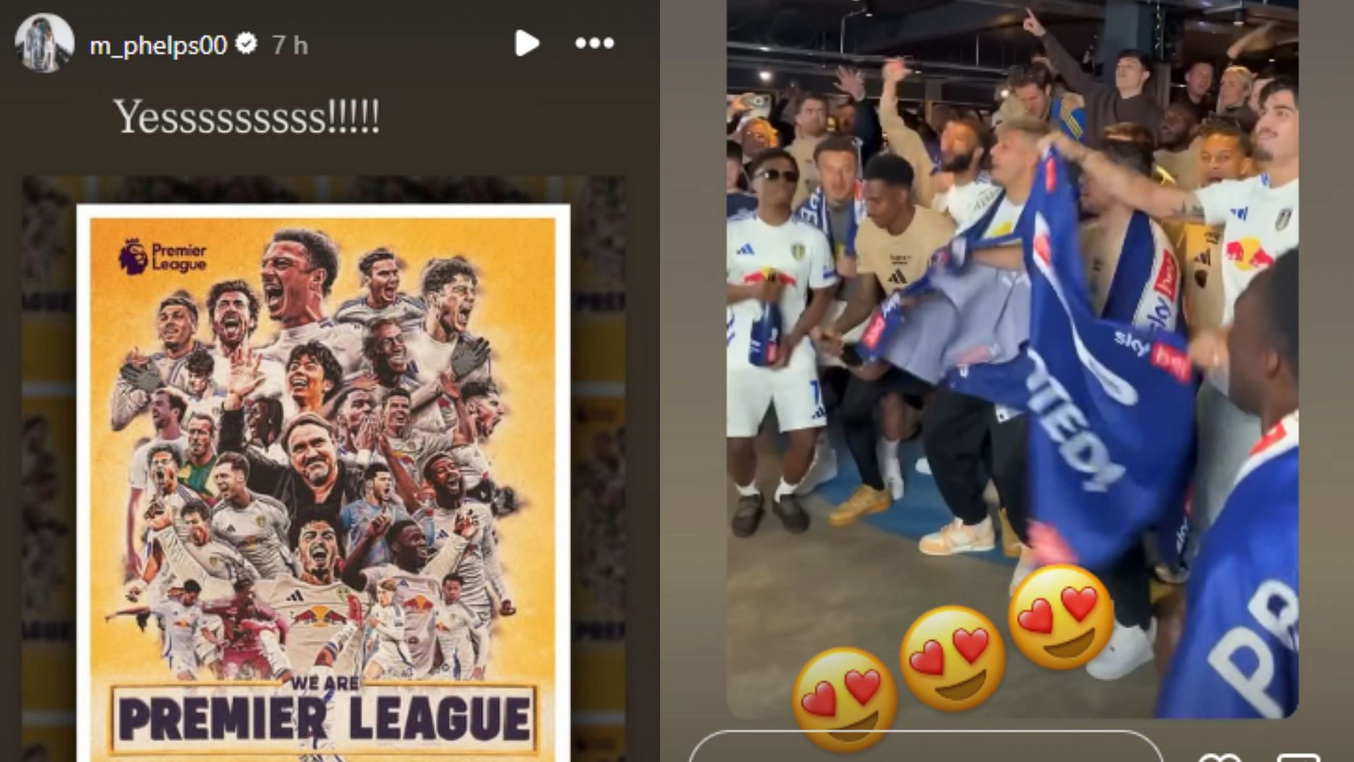 Screengrabs of Michael Phelps&#039; Instagram stories about Leeds United [Image Source : Michael Phelps&#039; Instagram]