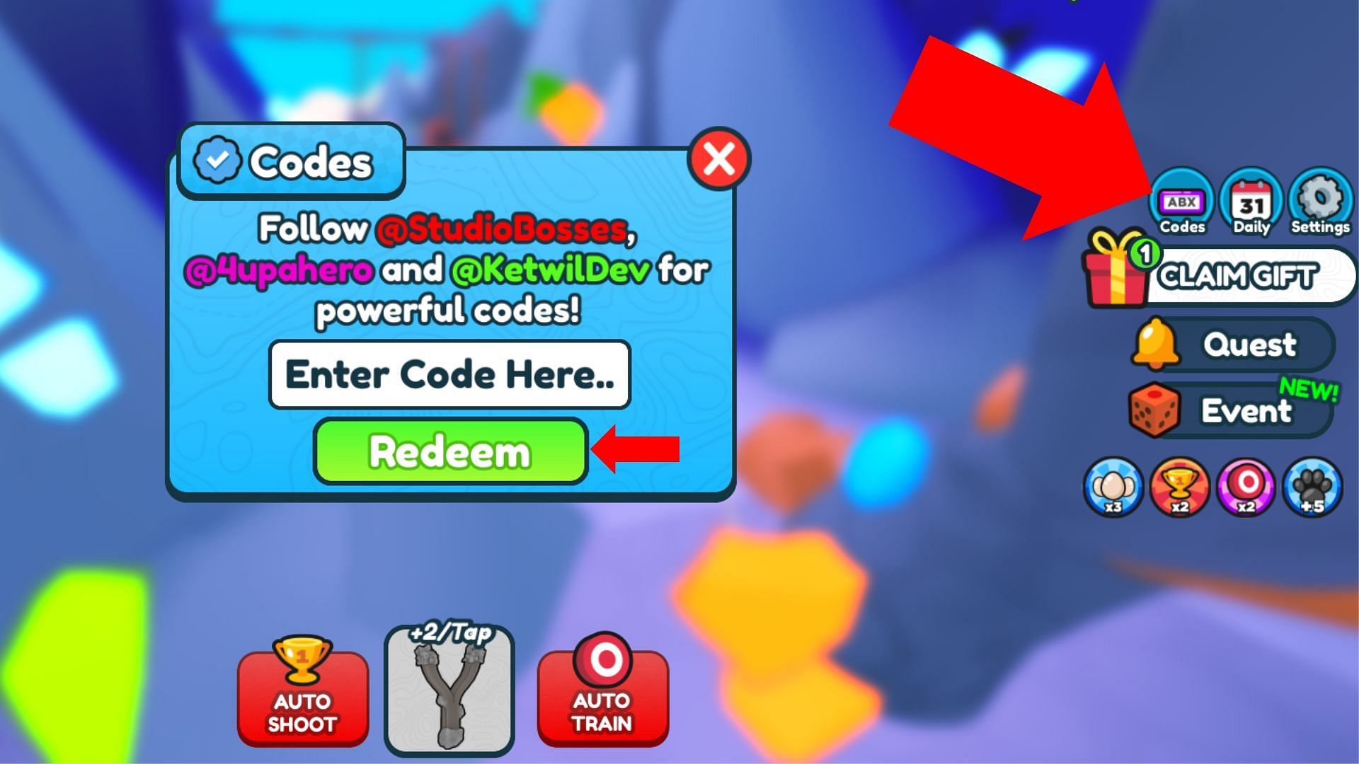 The Codes tab is next to the Daily tab (Image via Roblox)
