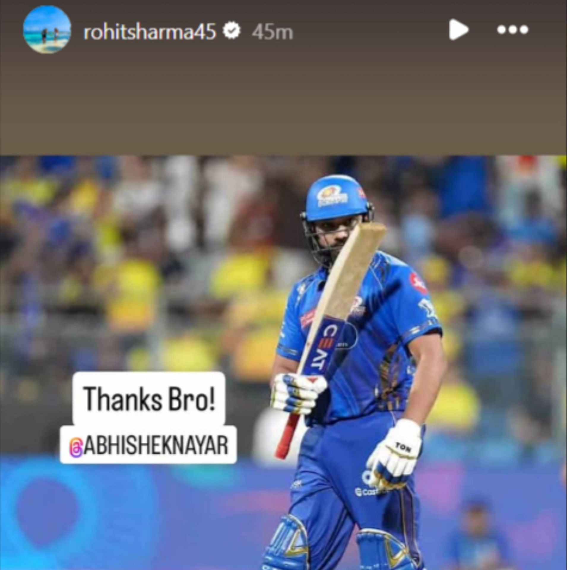 रोहित शर्मा की इंस्टाग्राम स्टोरी (Image credits: SSInstagram/@rohitsharma45)