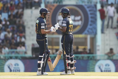 Sai Sudharsan (right) and Shubman Gill stitched together a 120-run opening partnership in GT's IPL 2025 clash vs LSG. [P/C: Getty]