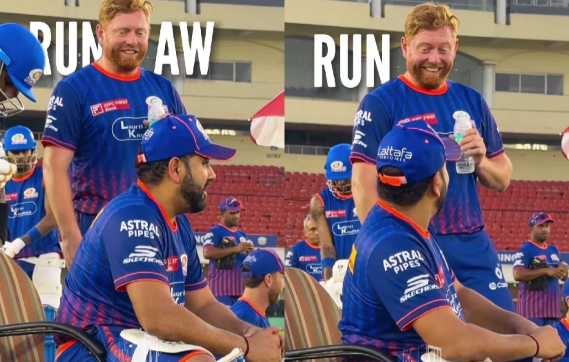 Rohit Sharma and Jonny Bairstow during a recent MI practice session. (Images: MI/Instagram)