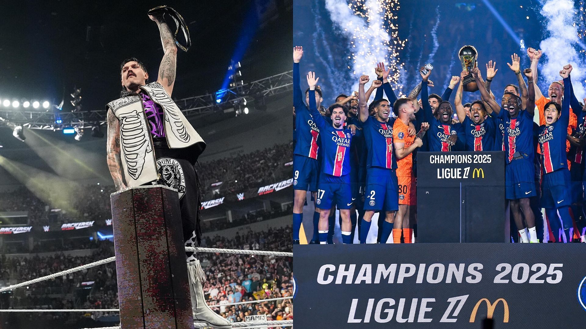 Dominik Mysterio (left), PSG (right) (Image Credits: WWE.com and PSG on X)