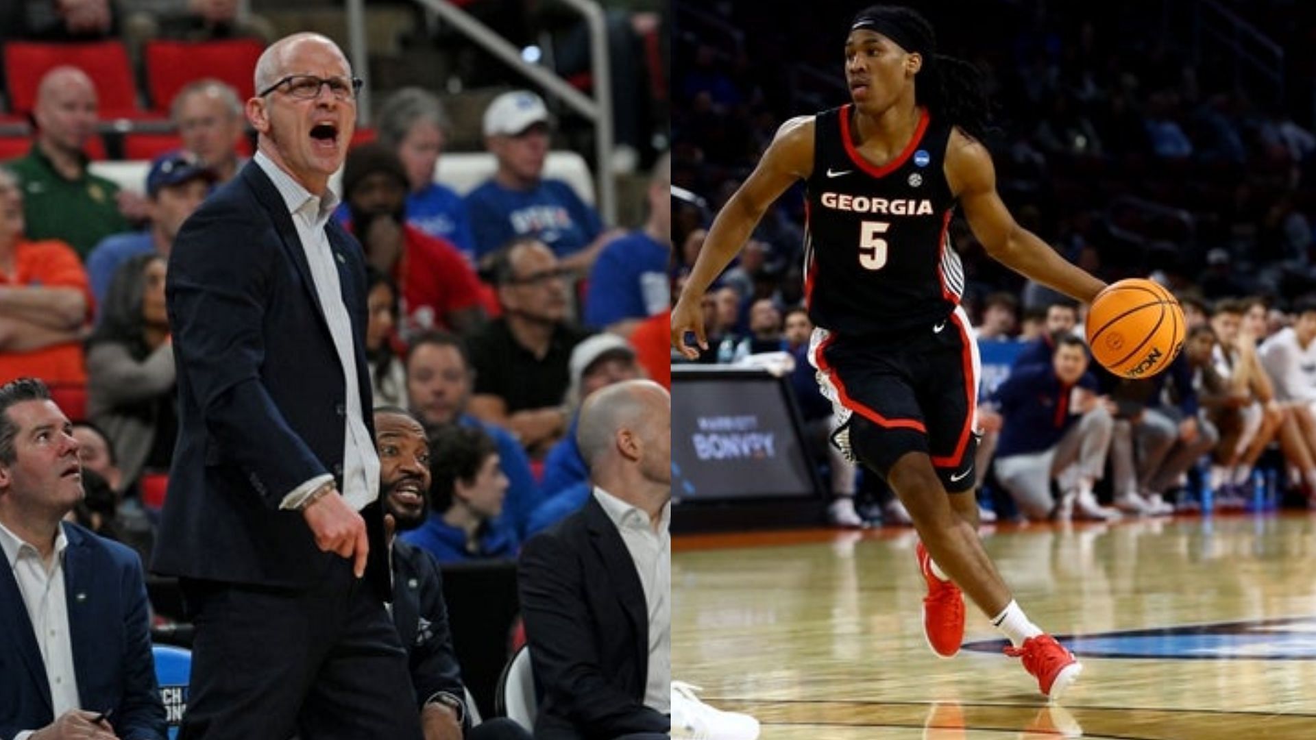 UConn coach Dan Hurley and Silas Demary Jr. 