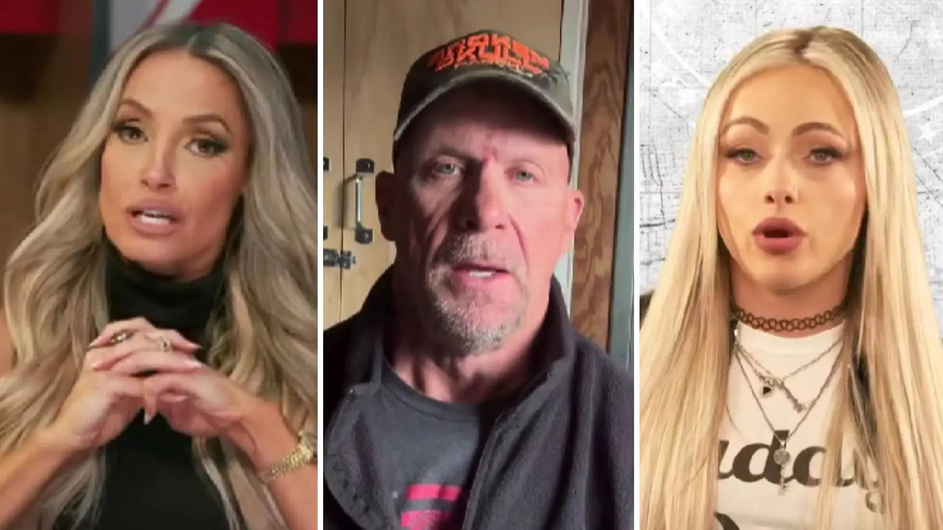 Trish Stratus (left), Stone Cold Steve Austin (middle), Liv Morgan (right) [Image credits: WWE