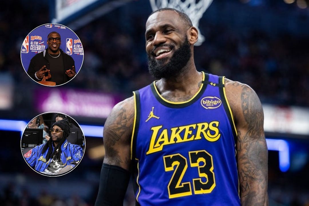 LeBron James of the LA Lakers during an NBA playoff game, Shannon Sharpe poses for a picture during the NBA All-Star game, Rapper 2chainz attending an NBA game 