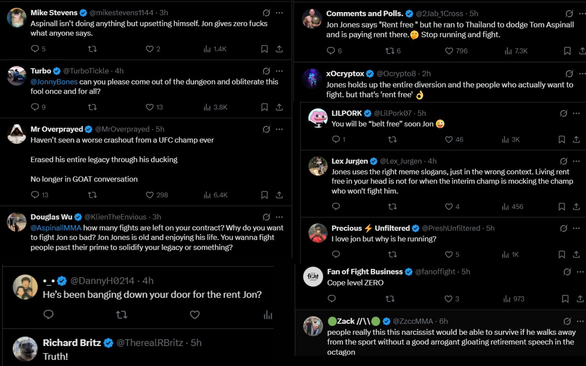 Fans react to Jon Jones&#039; reply to Tom Aspinall&#039;s skit. [Screenshots courtesy: @ChampRDS on X]