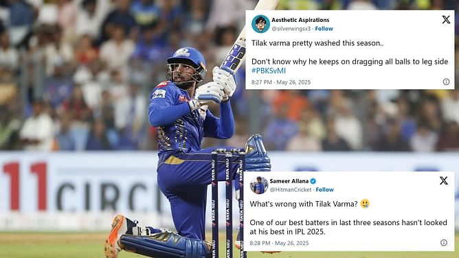 "Pretty washed this season" - Fans slam Tilak Varma after getting out for 1 in PBKS vs MI IPL 2025 match