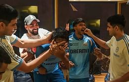 GT teammates celebrate Sai Sudharsan's call-up to India Test squad with a cake facial amid IPL 2025 [In Pictures]