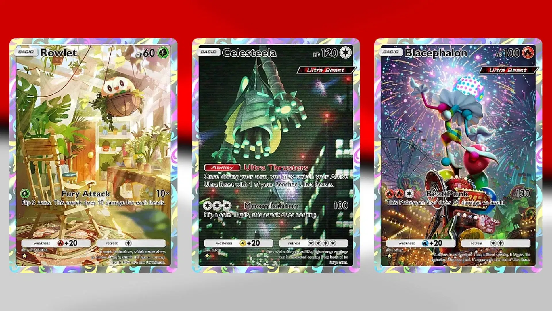 Rowlet, Celesteela, and Blacephalon (Image via TPC)