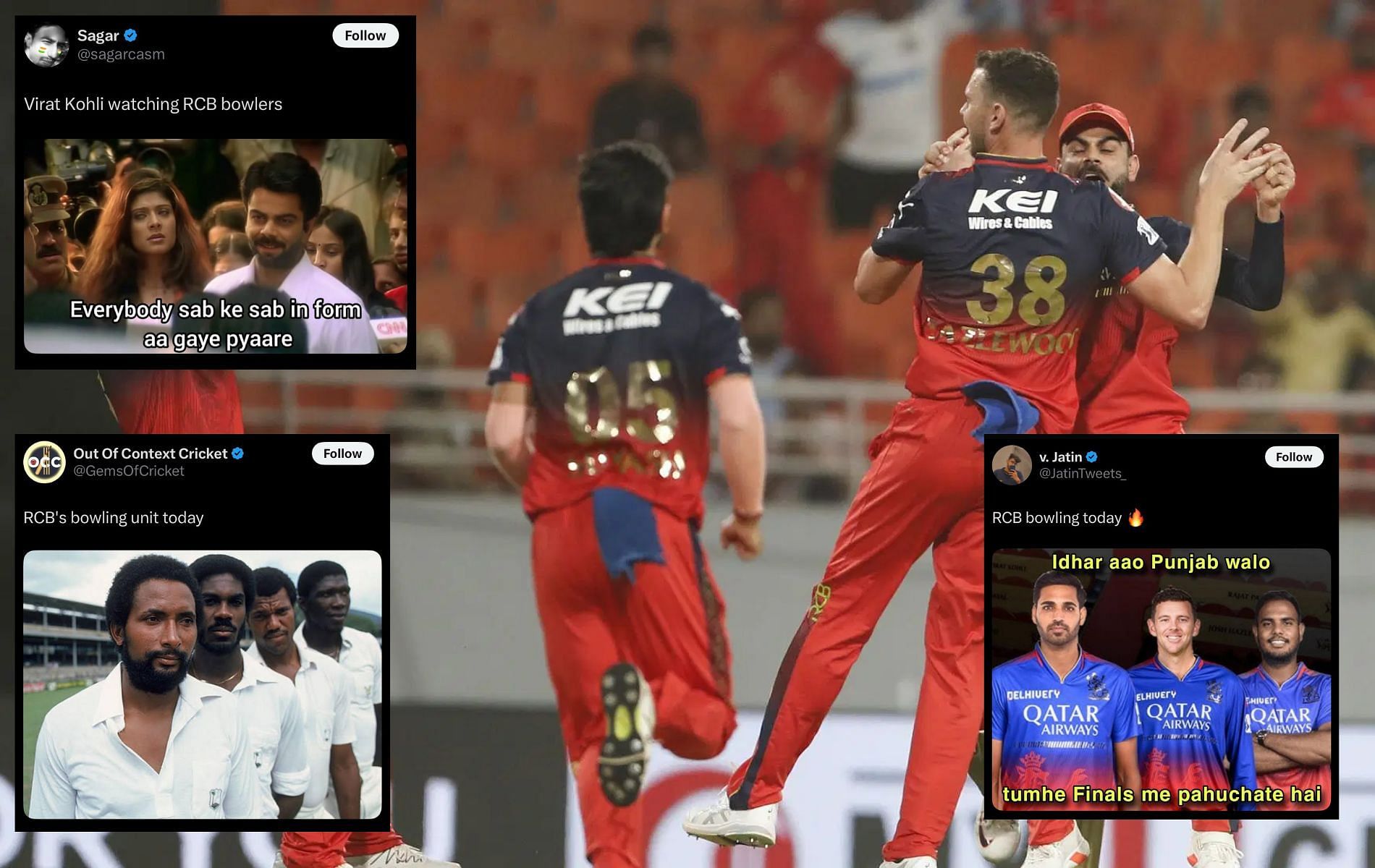 RCB bowlers earned widespread praise for their performance in IPL 2025 Qualifier 1. (Pics: Getty Images/X/@GemsOfCricket/@sagarcasm/@JatinTweets_).