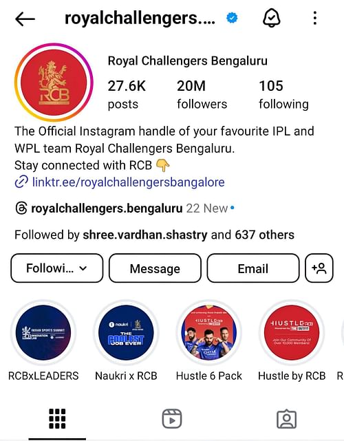 Screenshot of Royal Challengers Bengaluru's Instagram handle - Source: RCB/IG