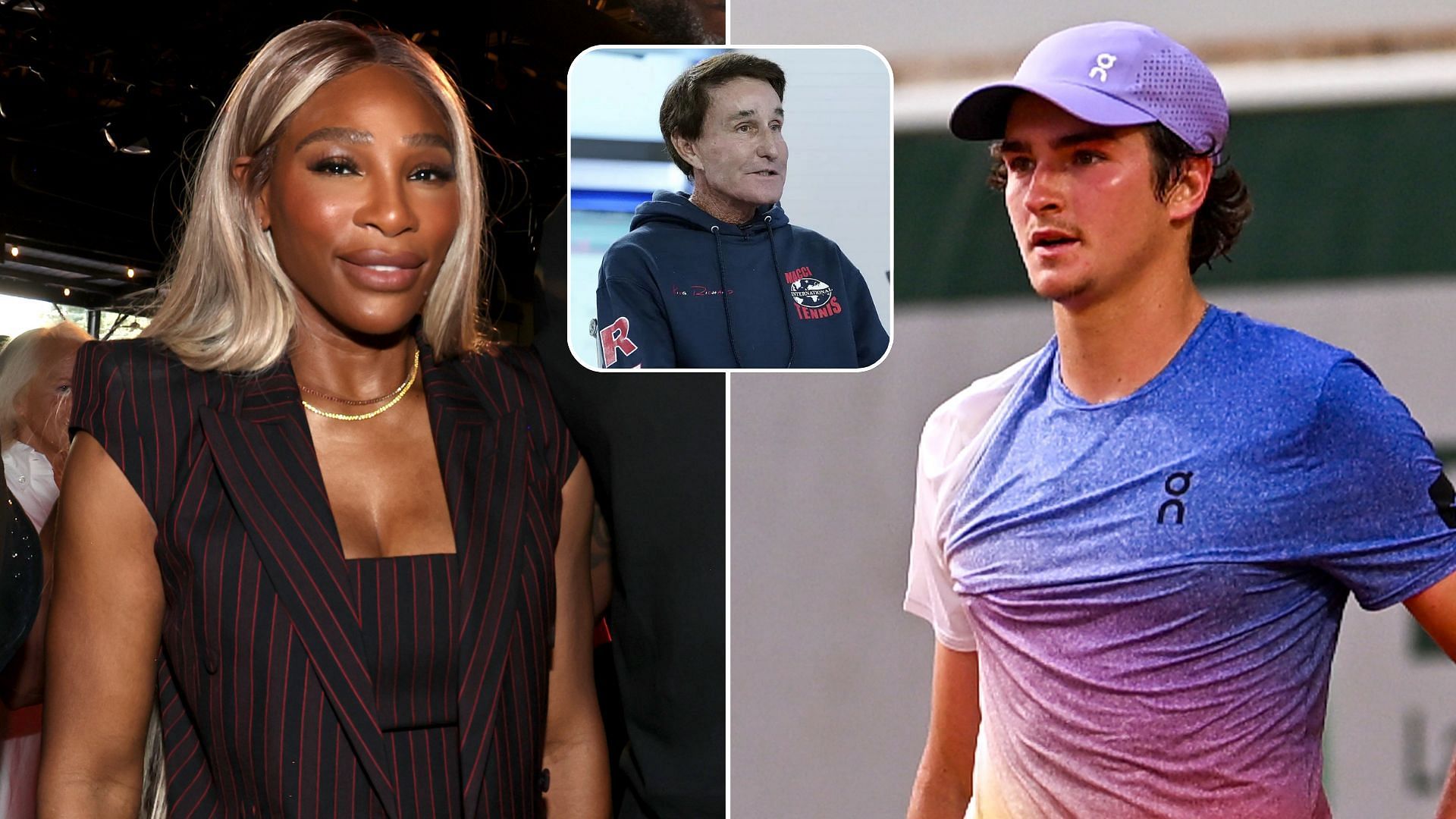 Serena Williams (L) Rick Macci (inset) Joao Fonseca (R) | Getty
