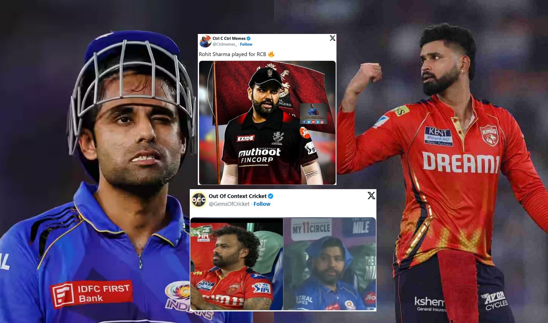 Fans react after 1st innings of MI vs PBKS match. (Image: bcci.tv, X - @GemsOfCricket, @Ctrlmemes_)