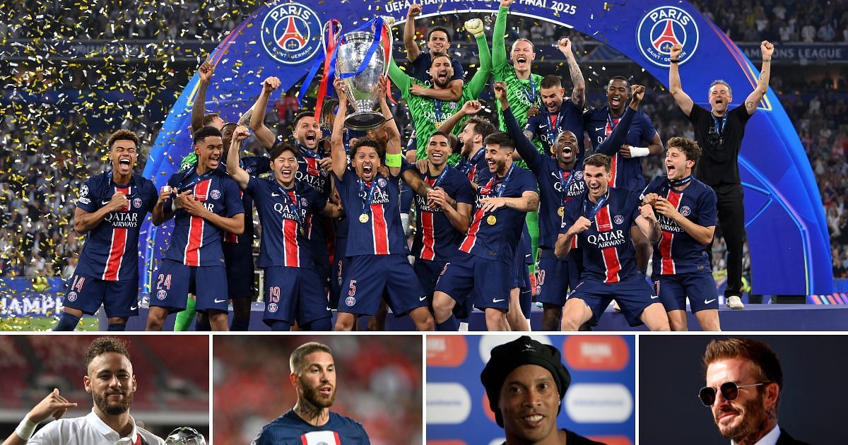 PSG celebrating their maiden Champions League triumph