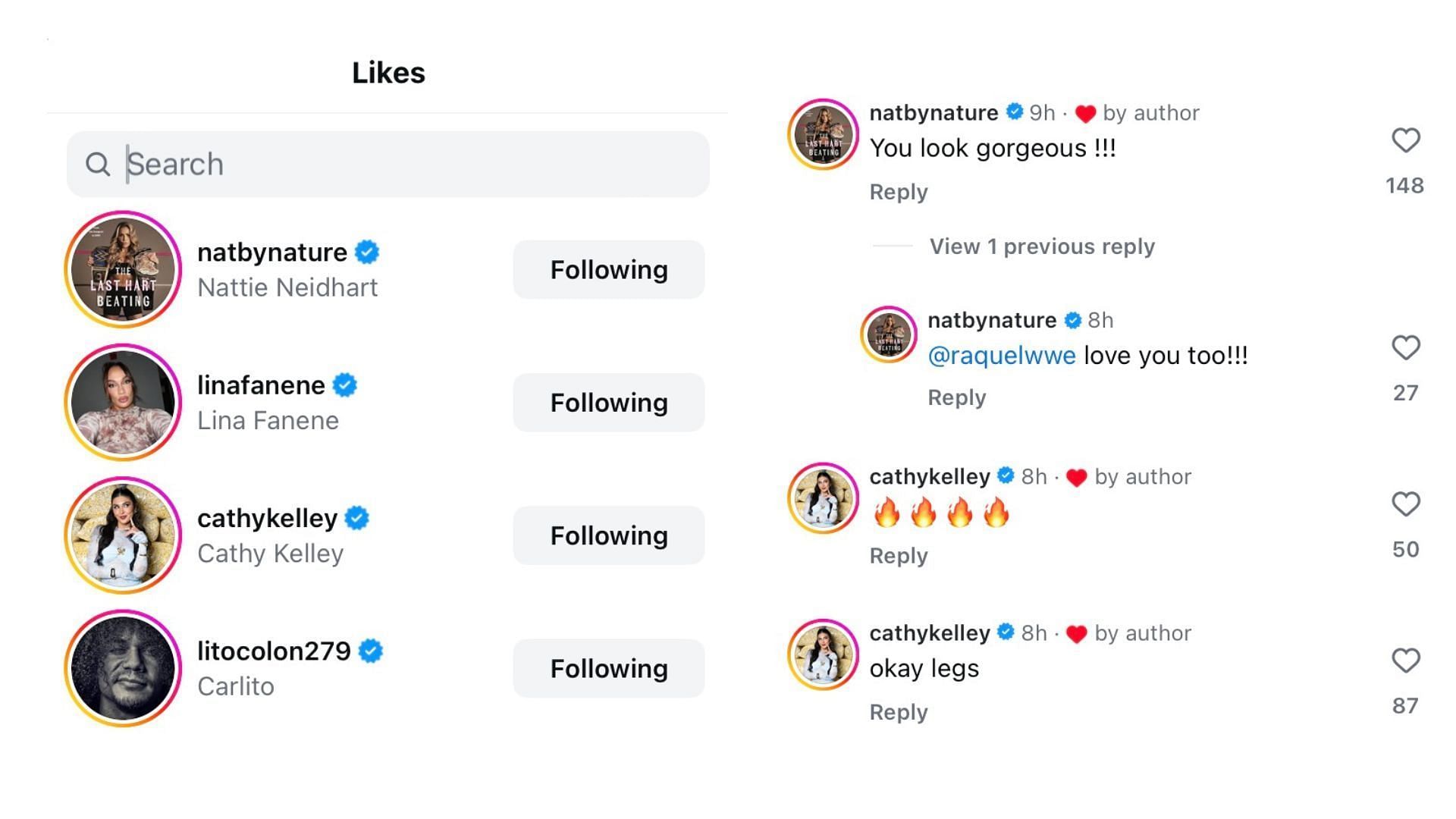 Stars&#039; likes and comments on Raquel&#039;s post [Image: Rodriguez&#039; IG]