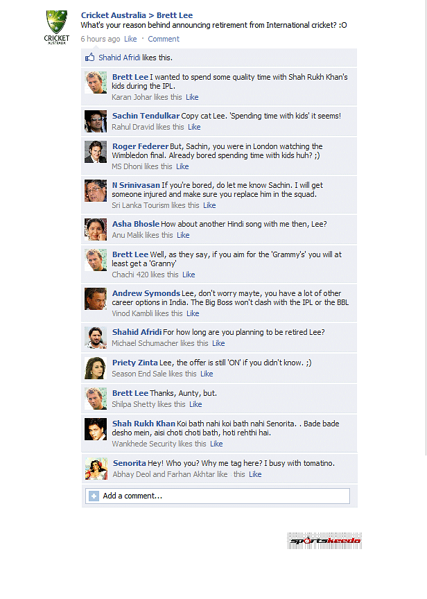 Brett Lee's Facebook wall